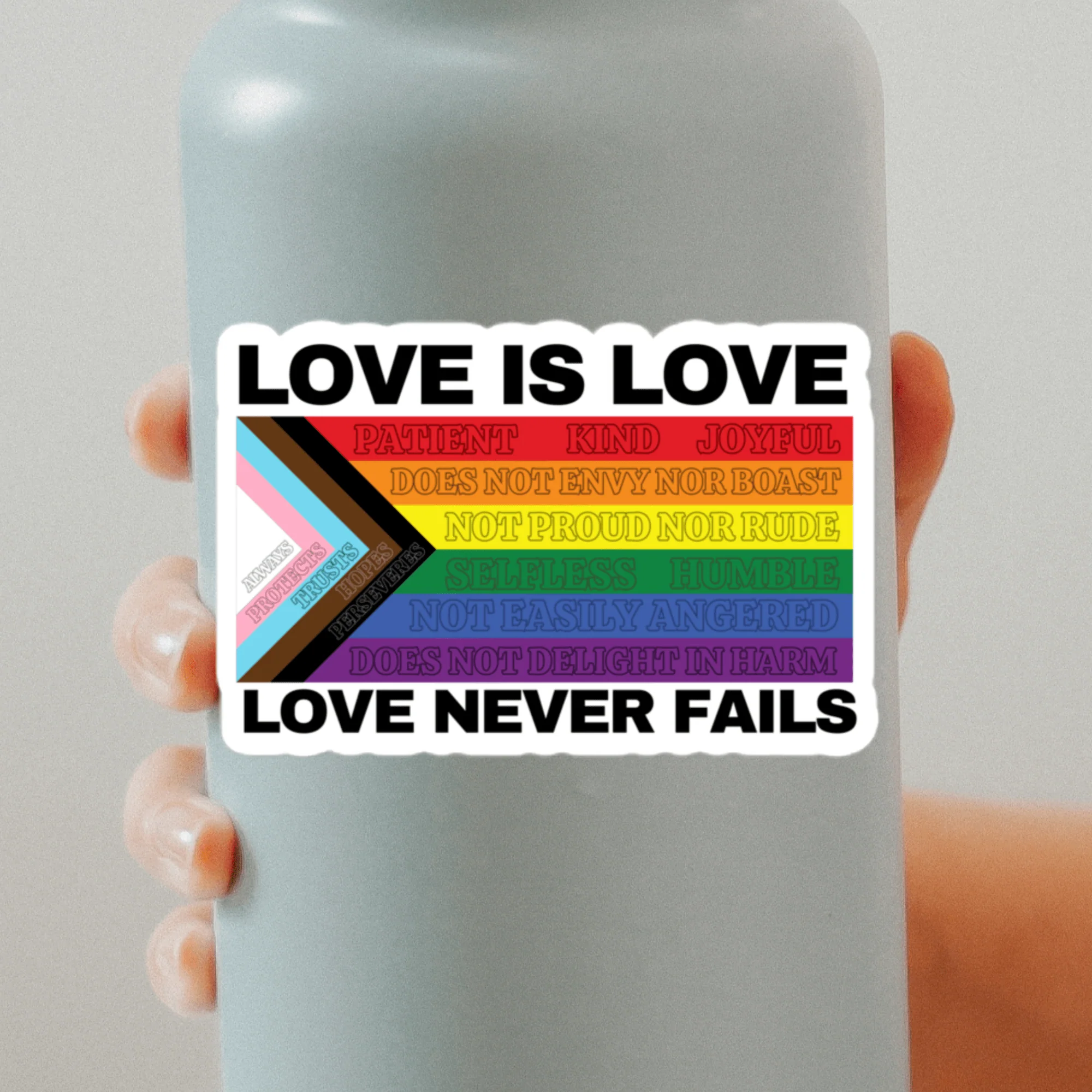 Love Never Fails square sticker - Image 2